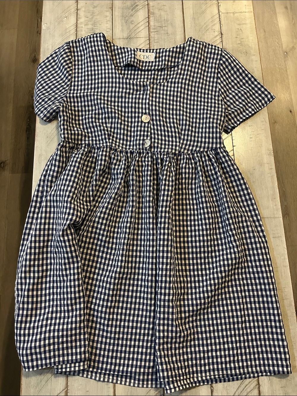 CDC Navy and White Gingham Short Sleeve Kids Dress